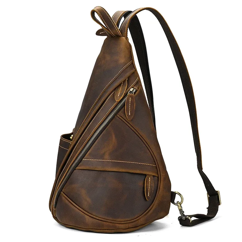 sac à dos de poitrine en cuir véritable pour motard, sacs d'équitation en plein air pour hommes, sacs à bandoulière pour hommes, cuir de vache, initié unique