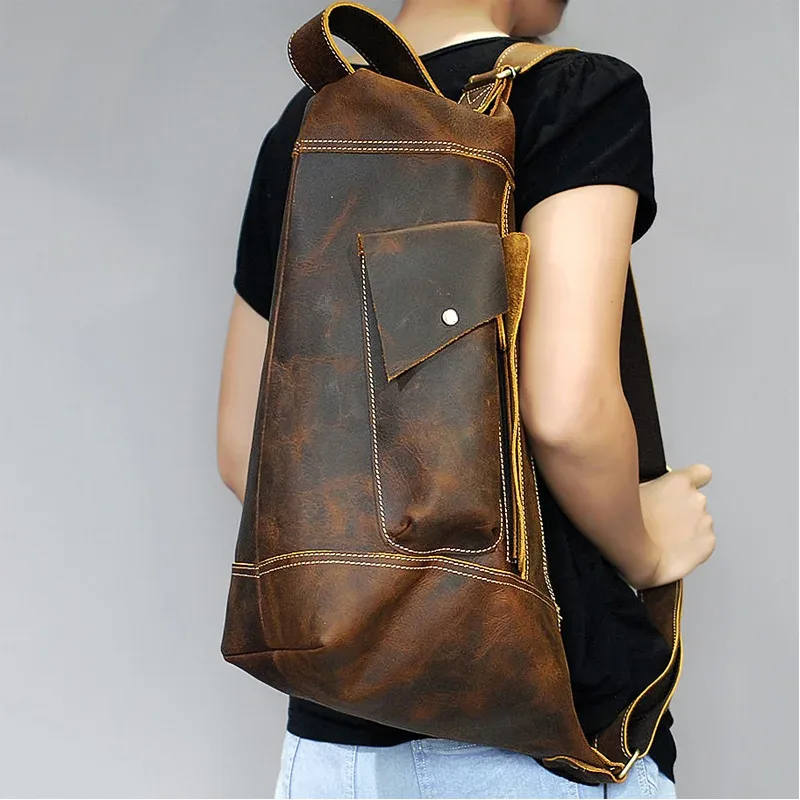 sac à dos en cuir véritable pour homme, sac de jour en cuir de cheval pour homme, sac à dos unique pour ordina