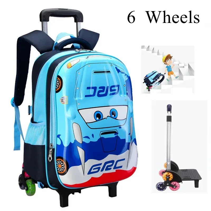 cartable à roulettes pour enfants, sac à dos à roulettes pour enfants, sac à roulettes pour étudiants, style voiture pour garçons