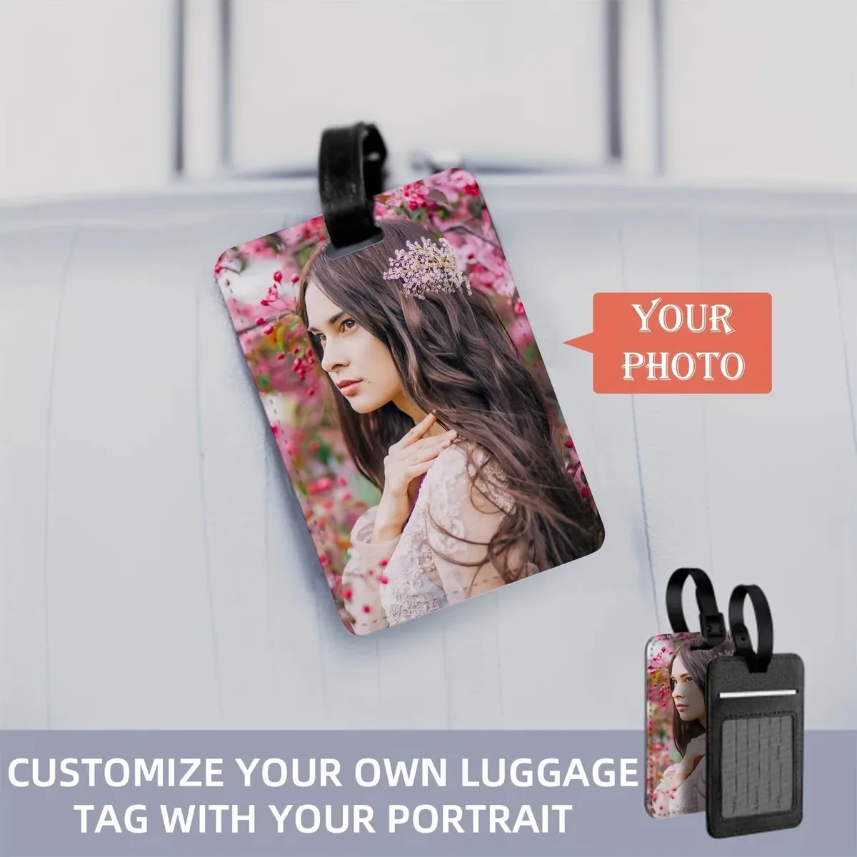 étiquettes de bagages personnalisées avec photos personnalisées - convient aux valises, aux sacs à dos et aux sacs à main. porte-documents de voyage en pu durable