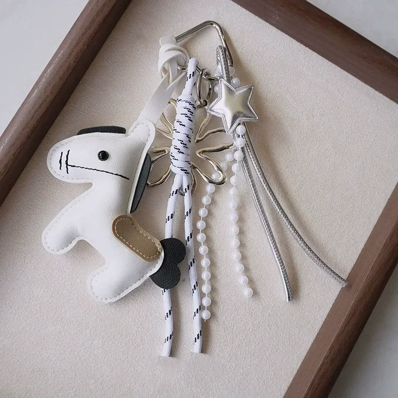 porte-clés en cuir pu avec pendentif nœud en peluche et corde tressée, accessoire de suspension pour téléphone portable et sac, décoration diy pour sac à dos