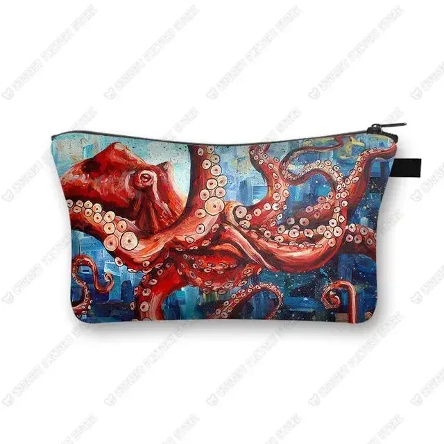 trousse à cosmétiques imprimée poulpe/tortue de mer/hippocampe, trousse de maquillage de voyage pour dames et filles