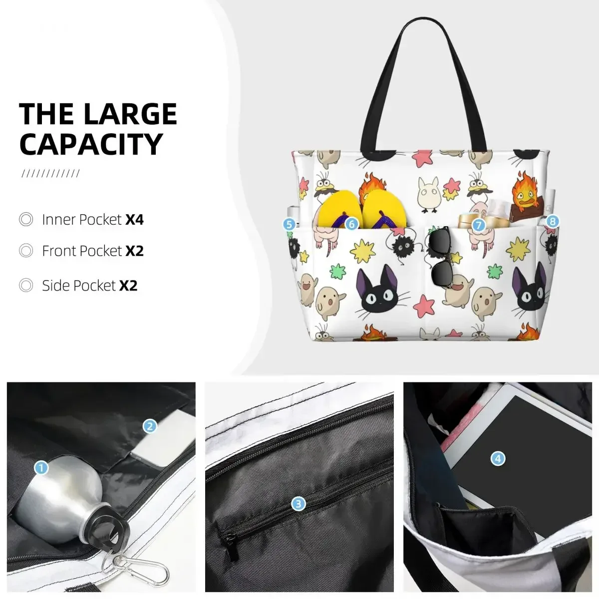 sac fourre-tout de plage au design ghibli, sac de sport, de yoga, de voyage, grand sac fourre-tout pour femmes, sac de fitness