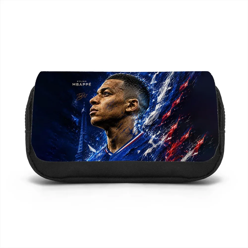 Trousse de papeterie grande capacité double compartiment M-Mbappe, motif étoile de football, pour étudiants