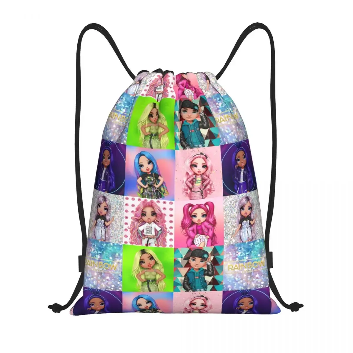 sac à dos personnalisé arc-en-ciel avec cordon de serrage pour pause d'hiver, sac de sport pour femmes et hommes, sac d'entraînement de dessin animé tv