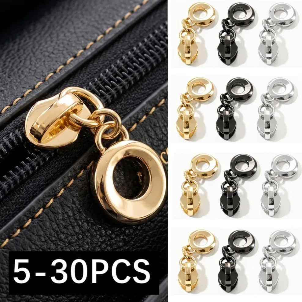 10/20/30Pcs 5 # Tirettes de fermeture éclair pour sacs, manteaux, glissières de poches, fermetures éclair de bagages, kit de réparation DIY pour couture, or, argent, noir