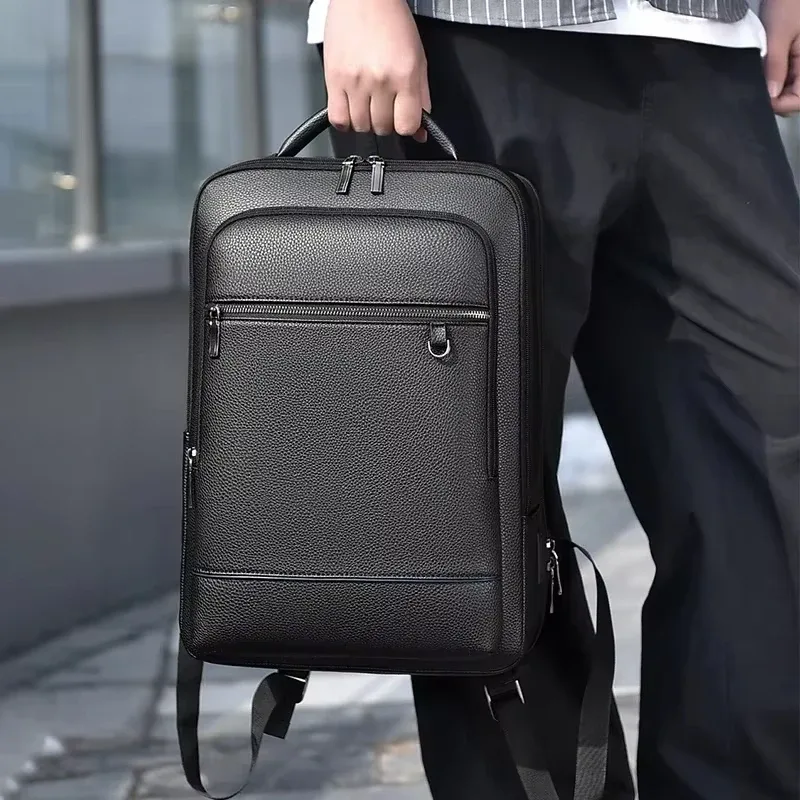 sac à dos pour ordinateur portable 15.6 pouces pour hommes, sacoche en cuir pu, chargeur usb, sac à dos de direction, porte-documents, bureau, voyage, sac à bandoulière d'affaires