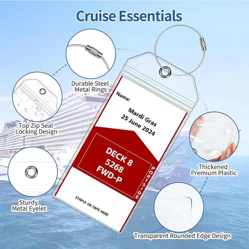 étiquettes de bagages transparentes en pvc, étanches, pour croisière, voyage, porte-clés à boucles en acier, étiquettes de bagages, 5 pièces