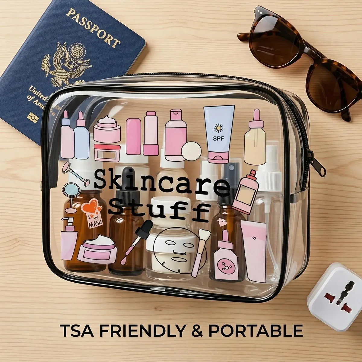 1 pièce trousse de maquillage transparente, organiseur de voyage pour produits de soin et articles de toilette, approuvée tsa, pochette cosmétique étanche pour femme