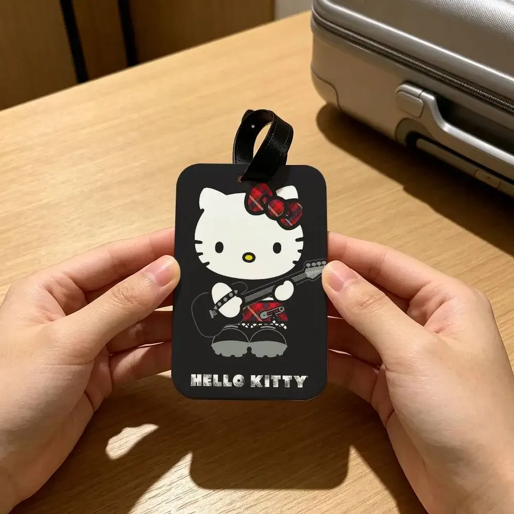 étiquette d'identification de bagage anti-perte en pvc, motif chaton mignon h-hello cartoon k-kittys, avec porte-carte d'informations amovible, étiquette de bagage de voyage