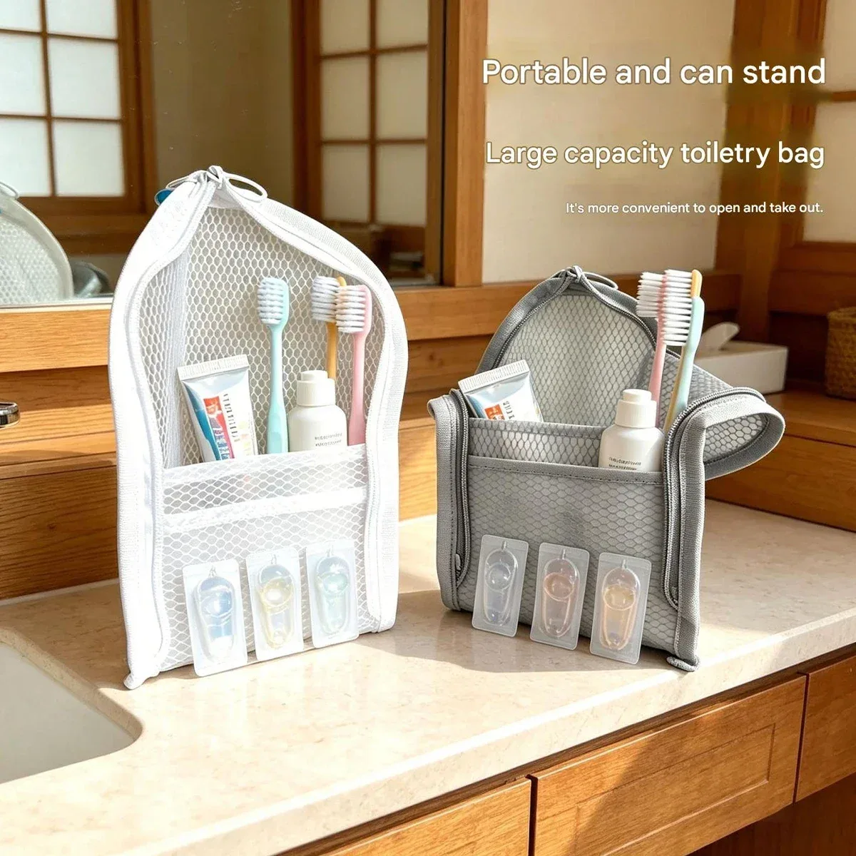trousse de toilette verticale, trousse de toilette de voyage portable pliable à suspendre, sac de rangement pour cosmétiques imperméable de grande capacité