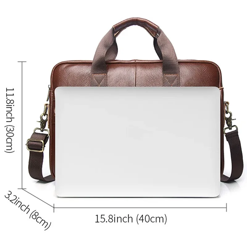schlatum-étuis à bombes en cuir véritable pour hommes, sac d'ordinateur d'affaires de bureau, sacs à main vintage, étui à bombes pour ordinateur portable, 15.6 pouces