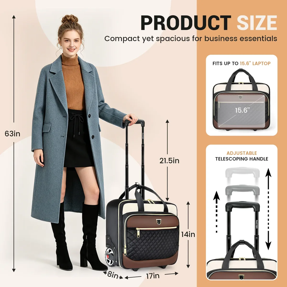 sac à roulettes pour ordinateur portable rucyen, sacoche à roulettes pour hommes et femmes, sacoche pour ordinateur portable sur roulettes, sac de voyage pour affaires, 18 pouces