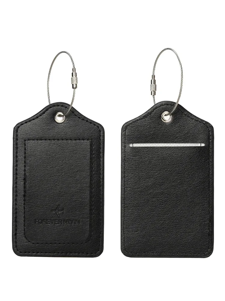étiquette de bagage en cuir pu avec boucle de câble anti-perte et couvercle de protection de la vie privée intégré, adaptée aux bagages et sacs de voyage.