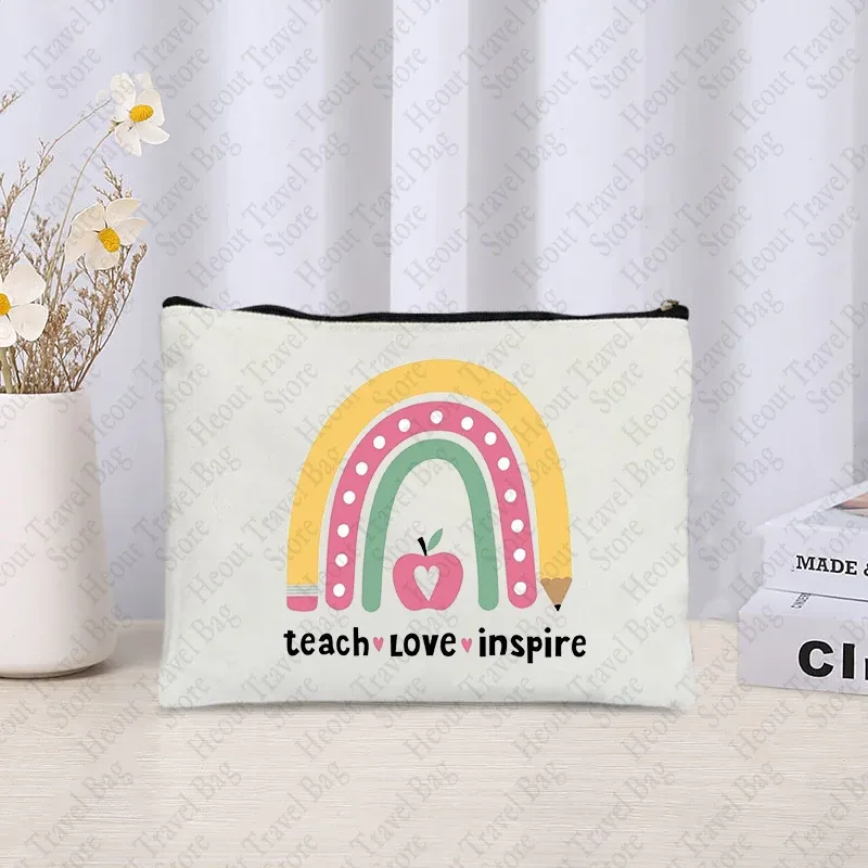 trousse à cosmétiques pour enseignants, sac de maquillage à fermeture éclair, boîte à crayons, rangement de rouge à lèvres, cadeaux de remerciement pour enseignants, retour à l'école, chimzipper
