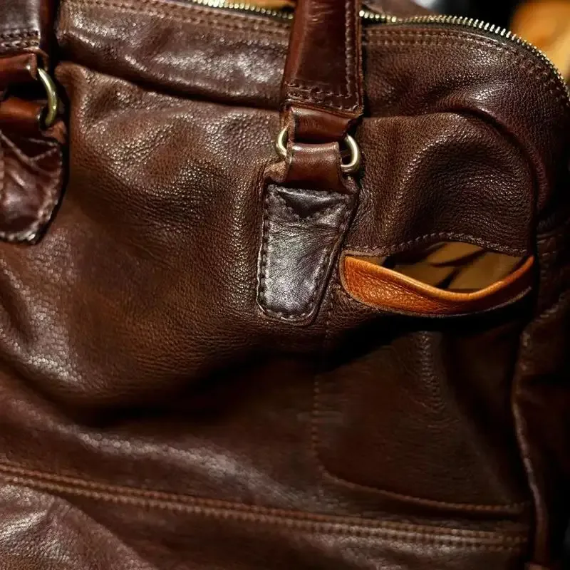 sacs à main pour hommes en cuir de vachette tanné, fabriqués à la main par des designers de style business casual, sacs pour ordinateur portable, sacs de voyage, sacs de travail, sacs messagers en cuir véritable