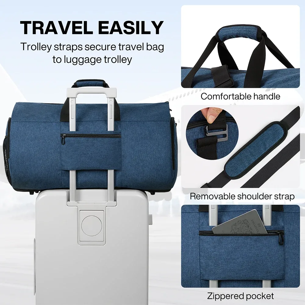 réi-sac de sport convertible multifonctionnel pour vêtements, sac de rangement imbibé avec poudres à chaussures, grande capacité, bagage à main pour voyage