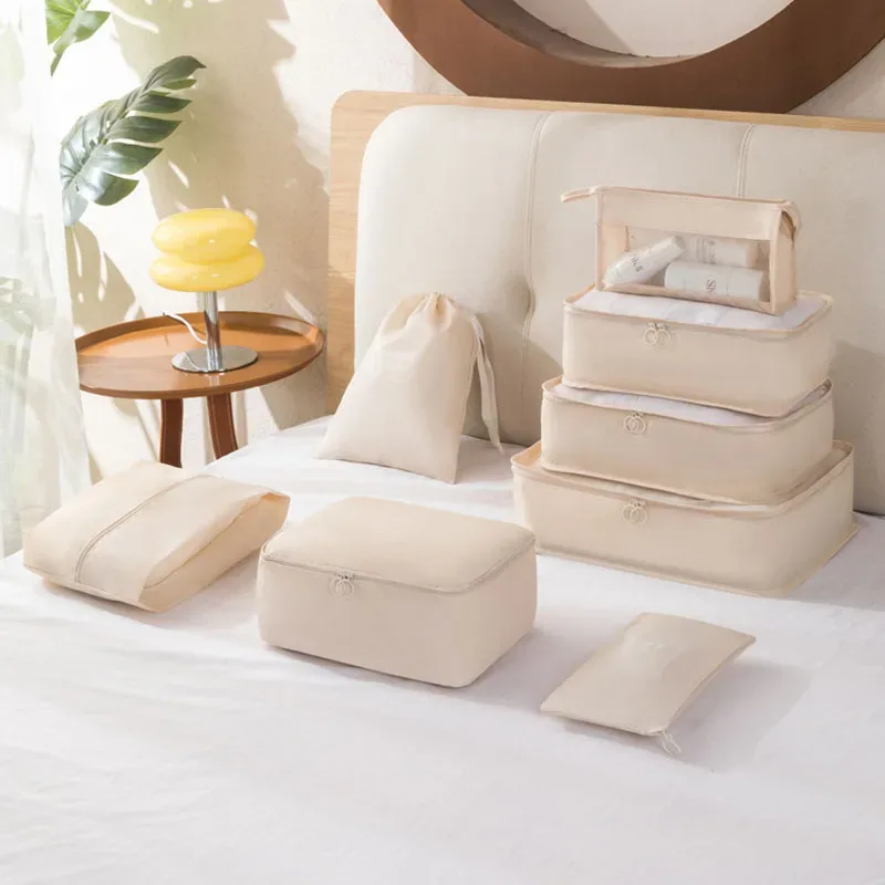 ensemble de 8 organiseurs de voyage, cubes de rangement pliables portables pour valises, pour vêtements, chaussures, pochettes de rangement, sacs de rangement pour bagages