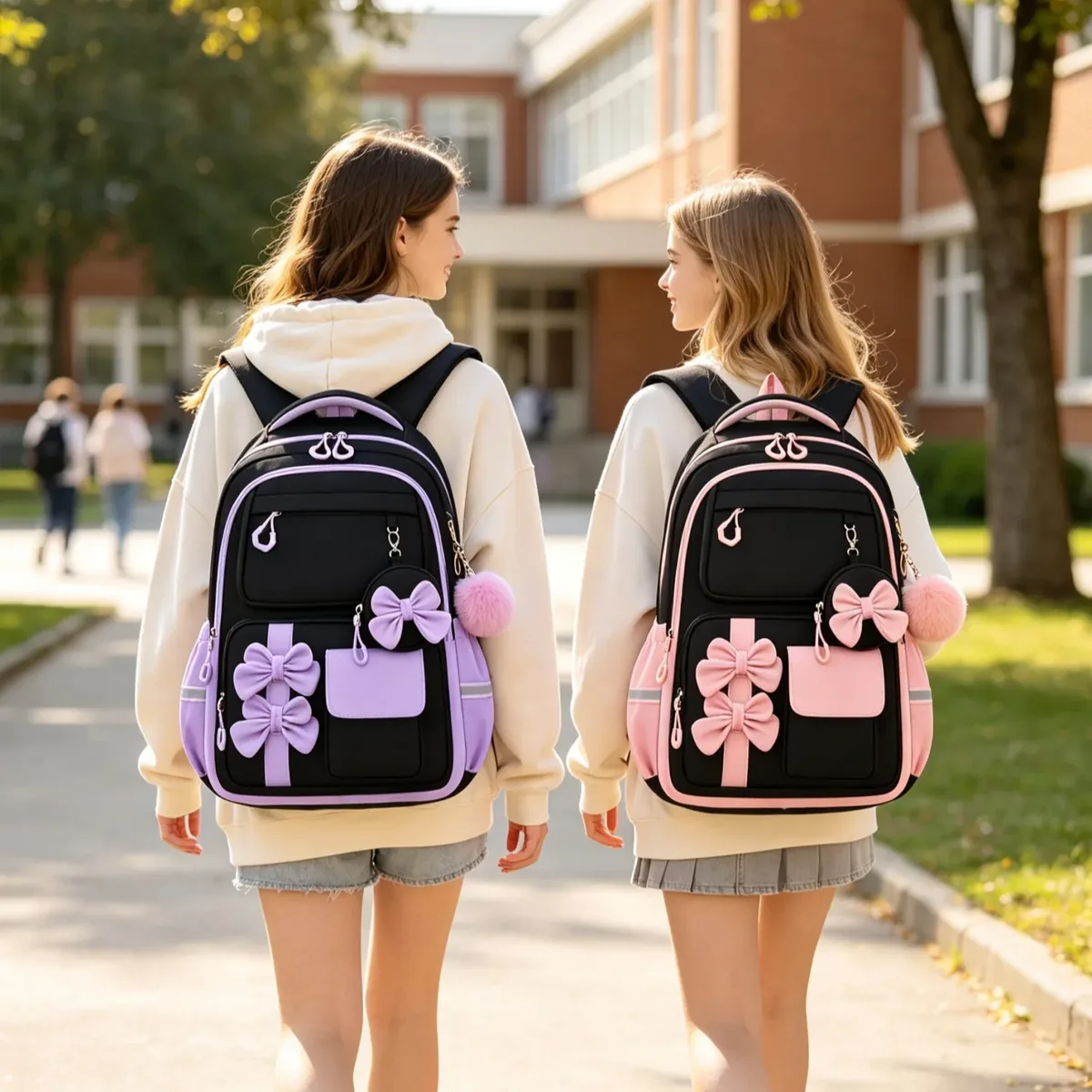 sac à dos tendance pour filles, ensemble de 3 pièces, sac à dos d'école mignon avec sac à lunch et trousse à crayons, sac à livres pour élèves du primaire et du collège