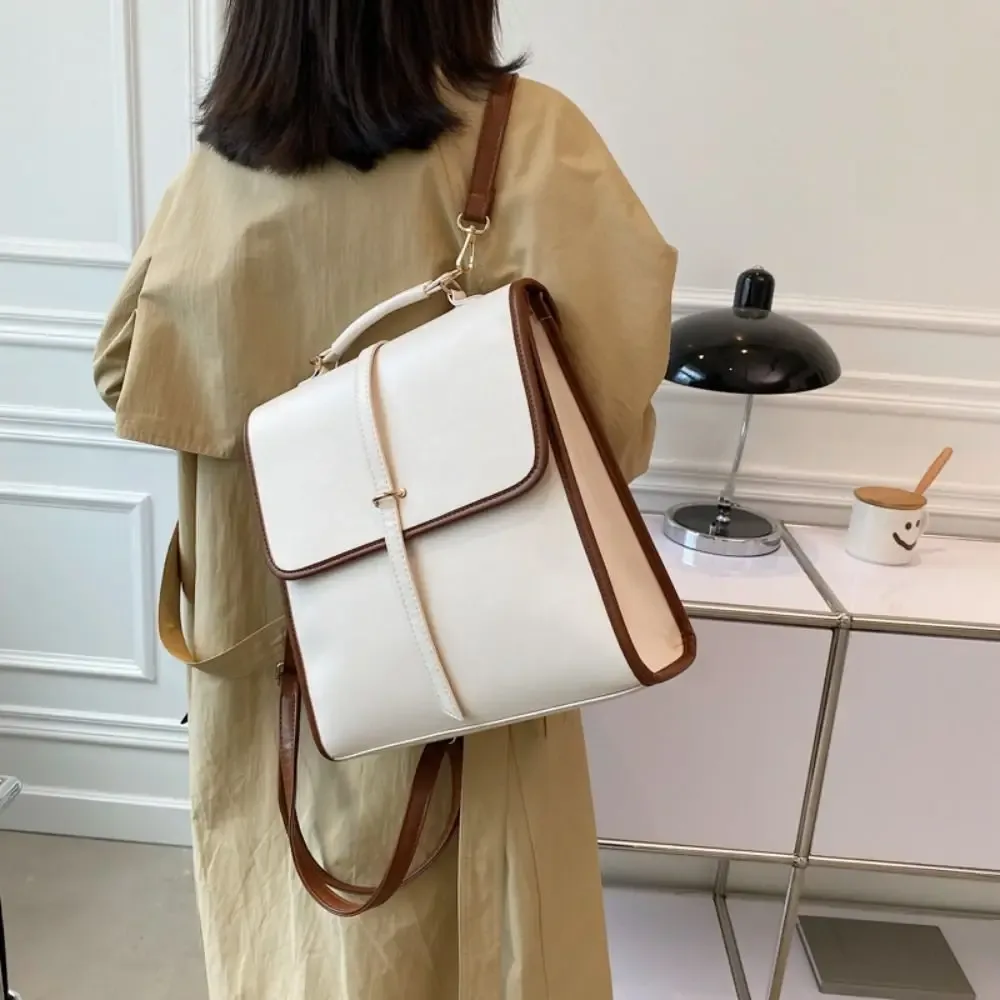 sacs à dos de couleur unie à plusieurs poches, grande capacité, fermeture à glissière, sac à bandoulière en cuir pu, sac à main