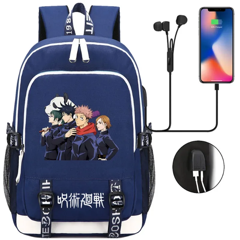 jujutsu kaisen anime sacs à dos adolescents livre cartable unisexe mode usb port de charge ordinateur portable voyage épaule en plein air mochila