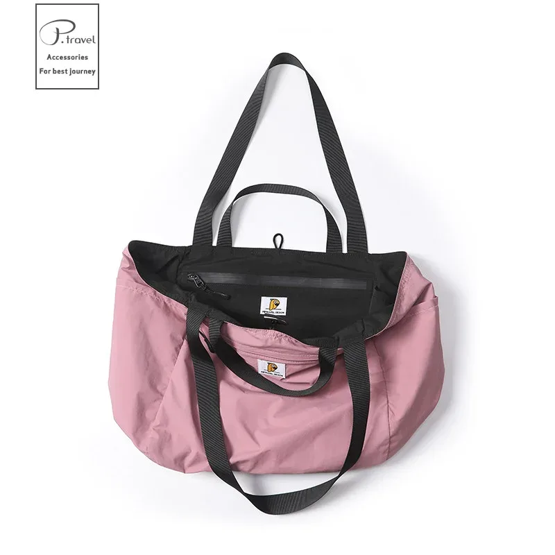 sac fourre-tout en nylon lavé pour femmes, réversible, léger, grande capacité, sac à main à bandoulière, résistant à l'eau, sac de voyage multi-poches