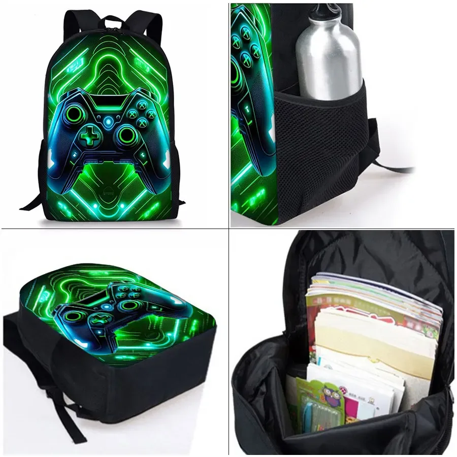 sac à dos à motif console de jeu, ensemble de trois pièces, pour garçons et filles, meilleurs cadeaux, sac à dos scolaire 2d plat dessin animé pour enfants