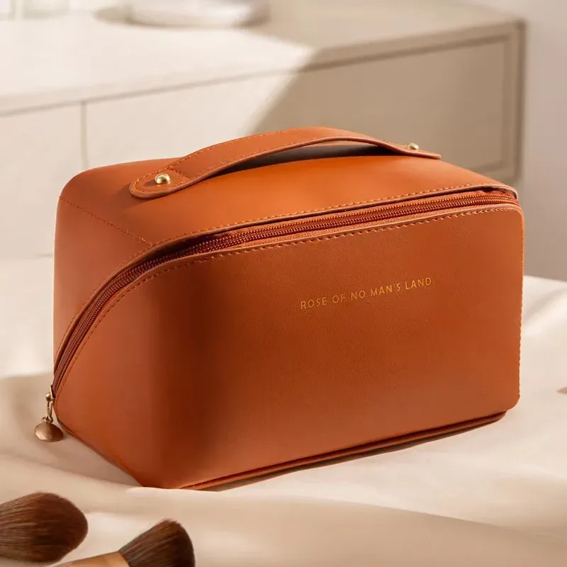trousse de maquillage de voyage grande capacité, organiseur de cosmétiques extensible avec compartiments zippés pour articles de toilette et accessoires, rose