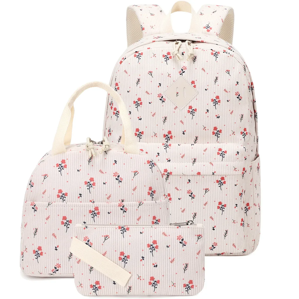 nouvel ensemble de sacs à dos 3 pièces en velours côtelé de haute qualité 2026 pour filles, légers, à imprimé floral, pour écolières du primaire