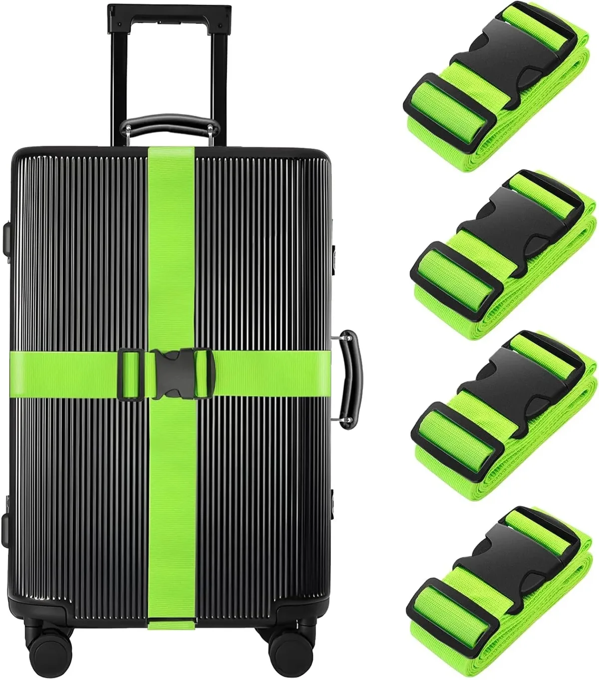 lot de 4 sangles de bagage, ceintures de valise élastiques télescopiques, ceinture de sac de voyage pour valise, sangle de fixation, boucle de voyage, ceintures de bagage