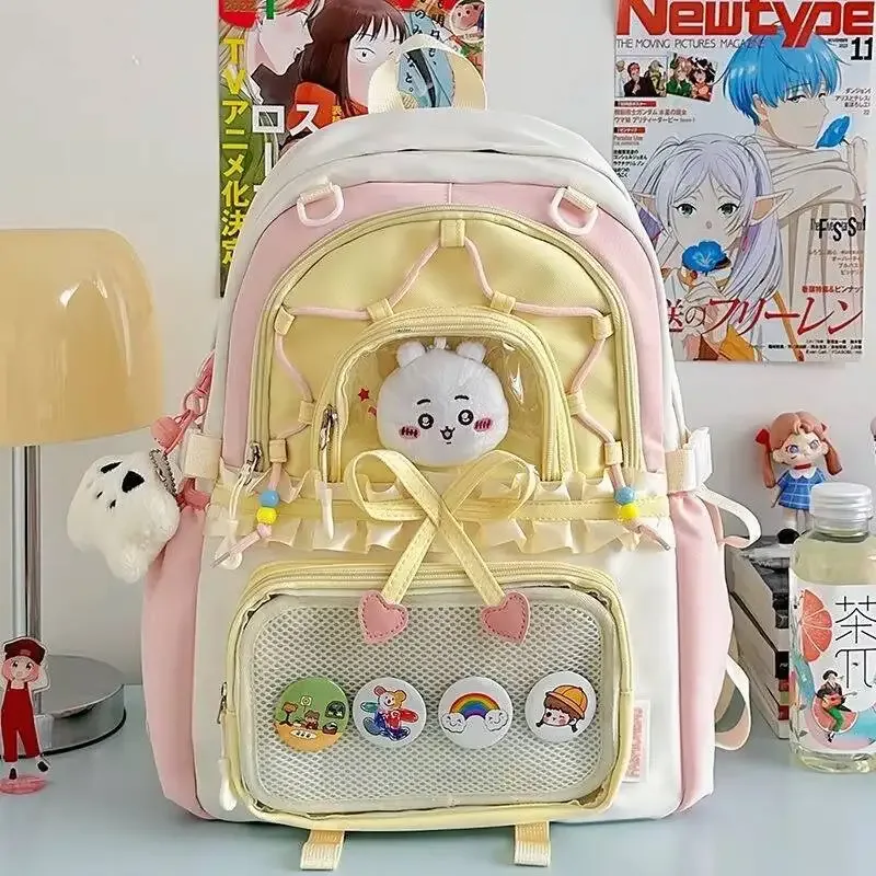 nouveau sac à dos anime ita en forme de cœur avec nœud, sac à dos transparent bidimensionnel mignon pour fille, grande capacité, sac à dos de présentation diy pour otaku