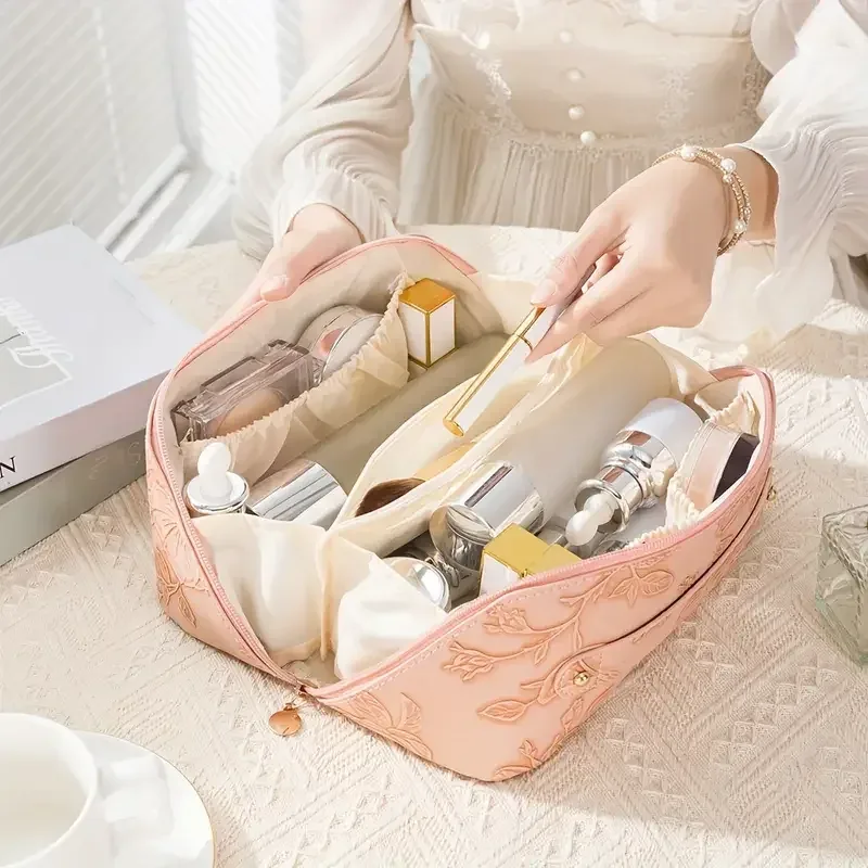 vintage fleur femmes fourre-tout sac cosmétique mode portable oreiller maquillage orgainzer pochette sac de toilette grande capacité voyage sac à fermeture éclair