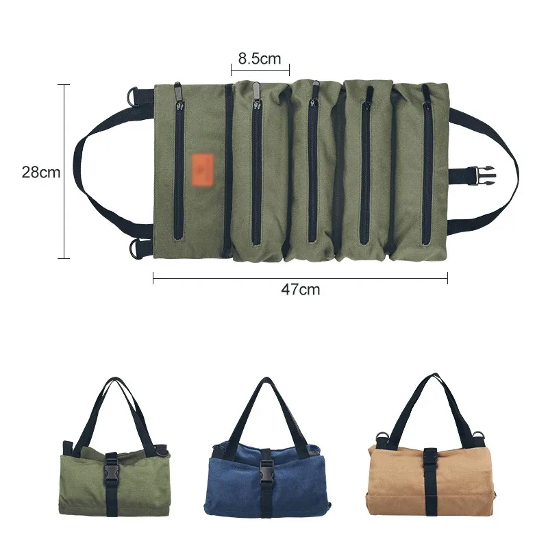 sac à outils en toile pour moto, rouleau d'outils en rouleau, sac à outils polyvalent, sac enroulable, sac de rangement d'outils de réparation manuels, kits d'outils
