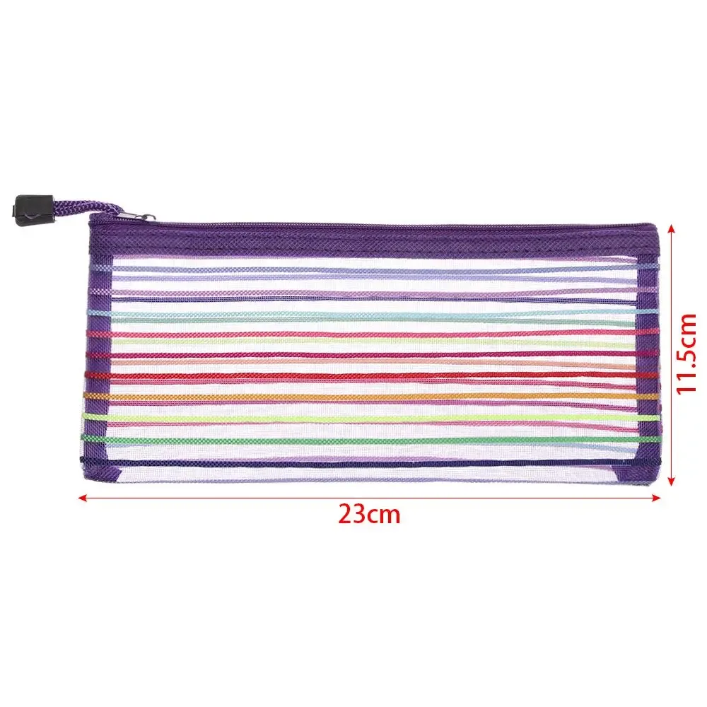 1pc mode couleur unie cosmétique arc-en-ciel couleur nylon maquillage maille stylo sac grille fermeture éclair trousse à crayons stockage cosmétique