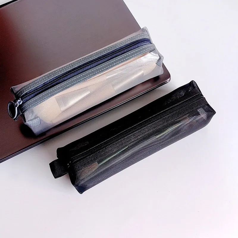 Pochette de maquillage pour rouge à lèvres, sacs de rangement pour pinceaux de maquillage, trousse à crayons en maille transparente pour étudiants, organisateur de cosmétiques de voyage pour femmes