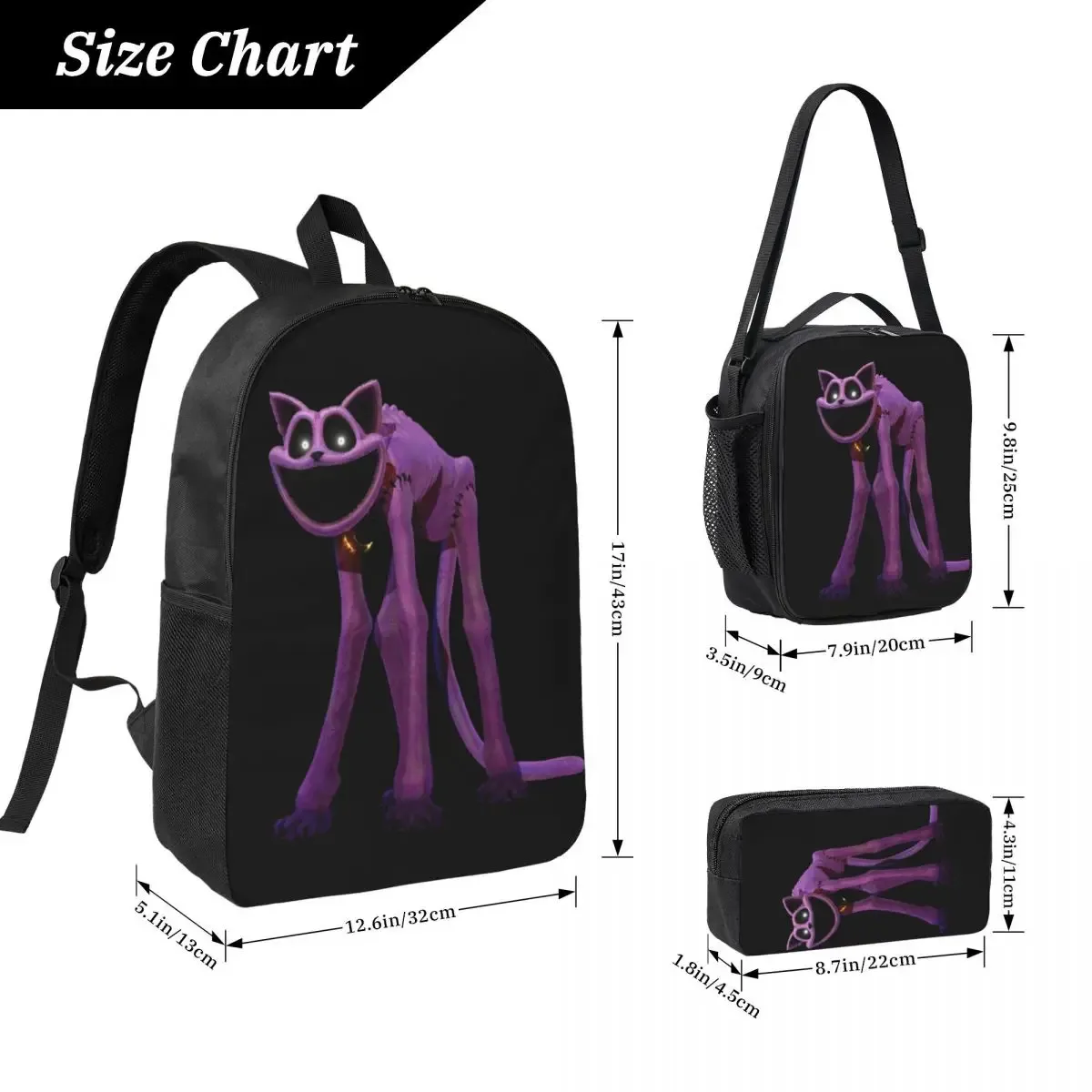 catnap monster sac à dos étudiant garçons filles bookbag sac d'école ordinateur portable sacs à bandoulière 3p