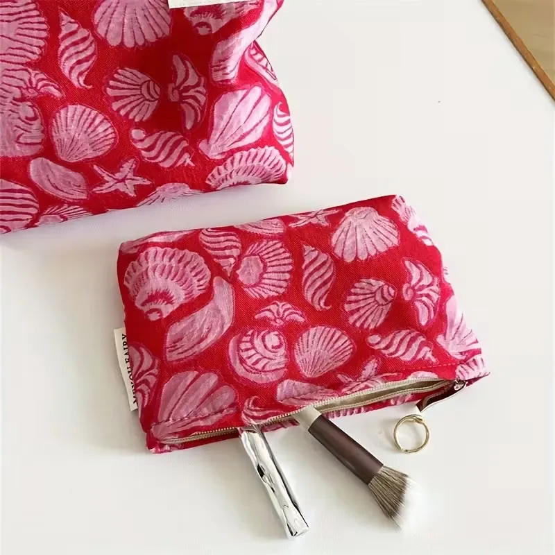 petite trousse de maquillage vintage à motifs pour femme, trousse compacte pour rouge à lèvres, poches intérieures multi-tailles, sac de rangement portable, trousse de toilette de voyage, sac à main, organisateur multifonctionnel pour soins de la peau