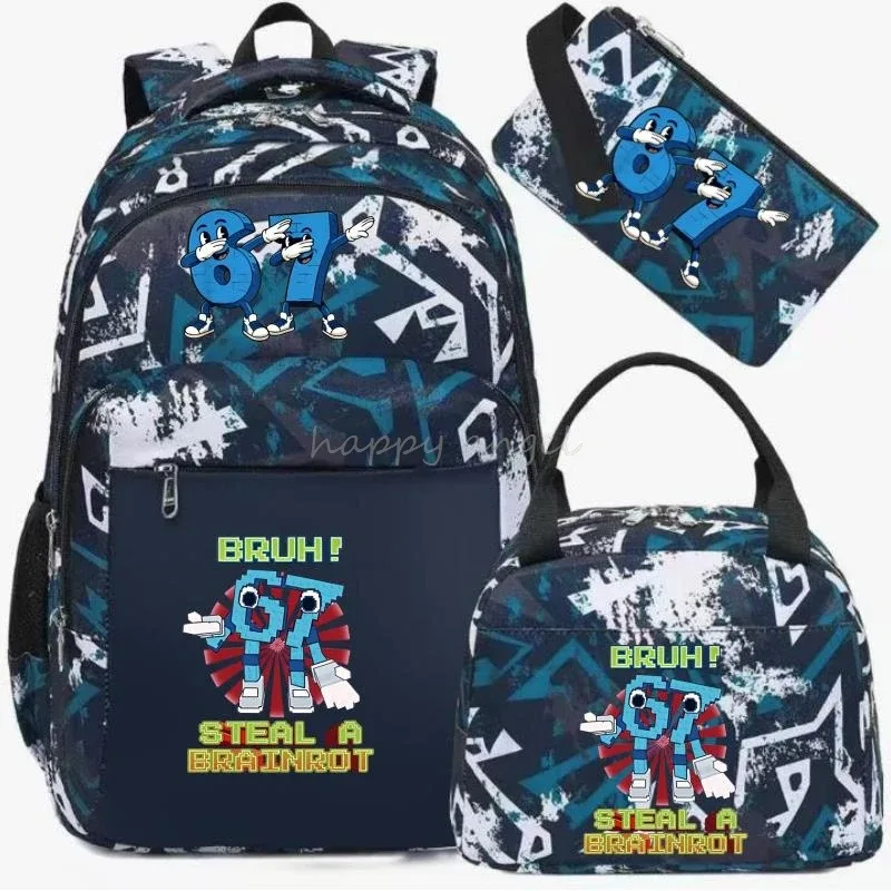 3 pièces/ensembles volez un brainrot sac à dos avec sac à déjeuner pour 67 six sept adolescents étudiants sacs d'école décontracté confortable ensemble de voyage