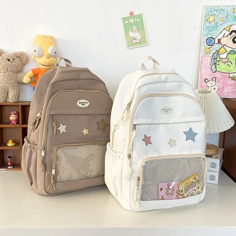 sac à dos en nylon transparent de grande capacité pour étudiante, sacoche polyvalente japonaise mignonne