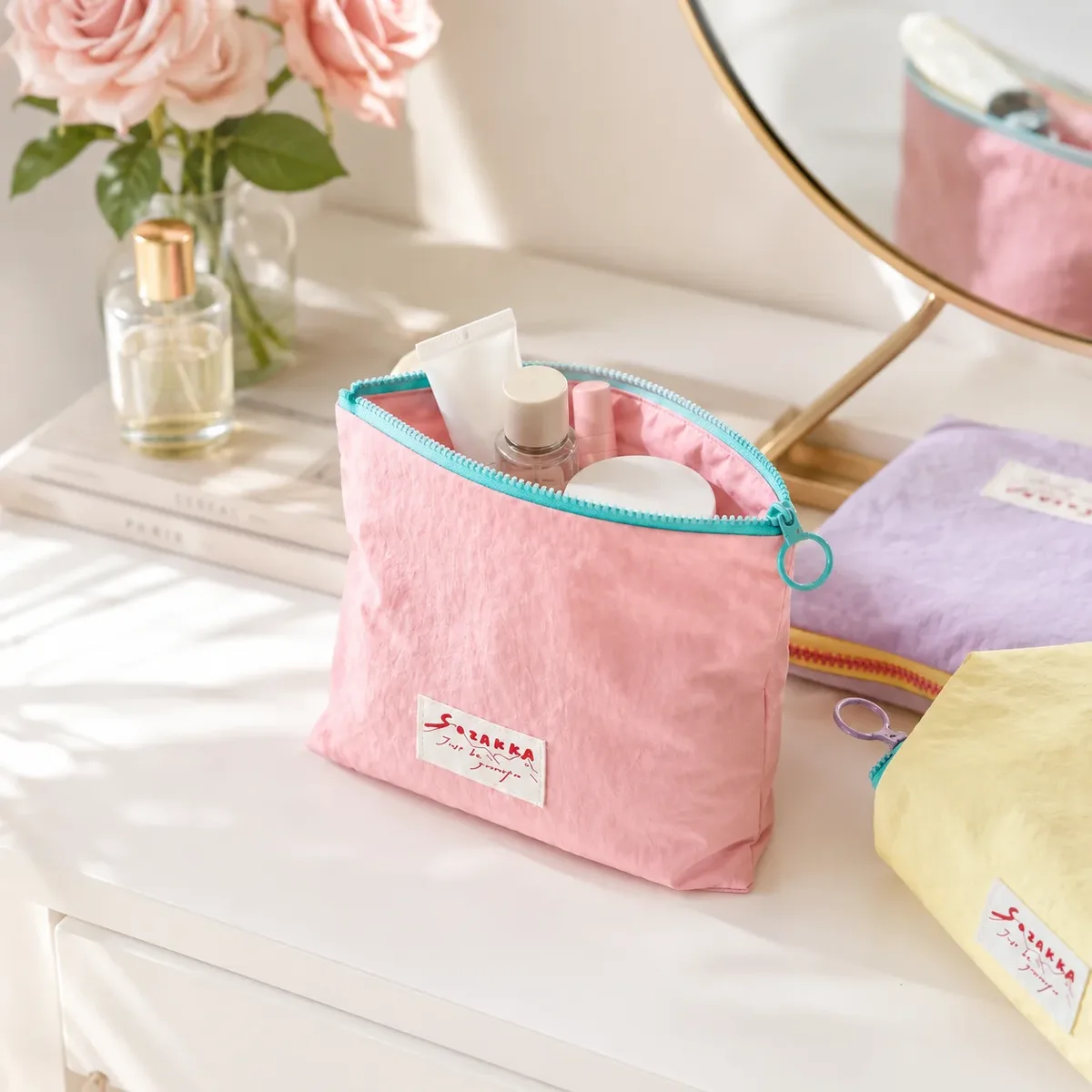 pochette de maquillage simple en toile, grande trousse de rangement pour cosmétiques, pochette coréenne pour femmes, mignonne trousse de toilette et de beauté