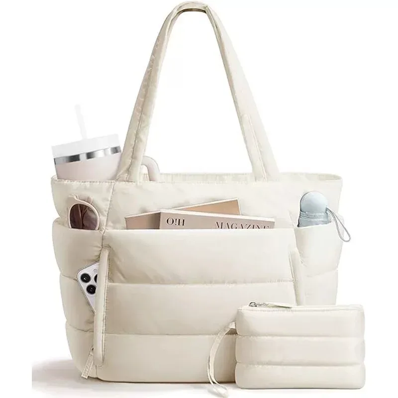 sac fourre-tout matelassé pour femme, couleur unie, pour le quotidien, l'université, les loisirs, les voyages et les sorties courtes
