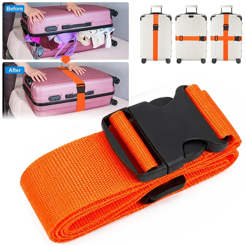 nouvelle sangle de bagage réglable de 2 m, ceinture croisée pour l'emballage, sangle de voyage en nylon avec boucle de verrouillage, ceintures pour bagages, accessoires pour sacs de camping