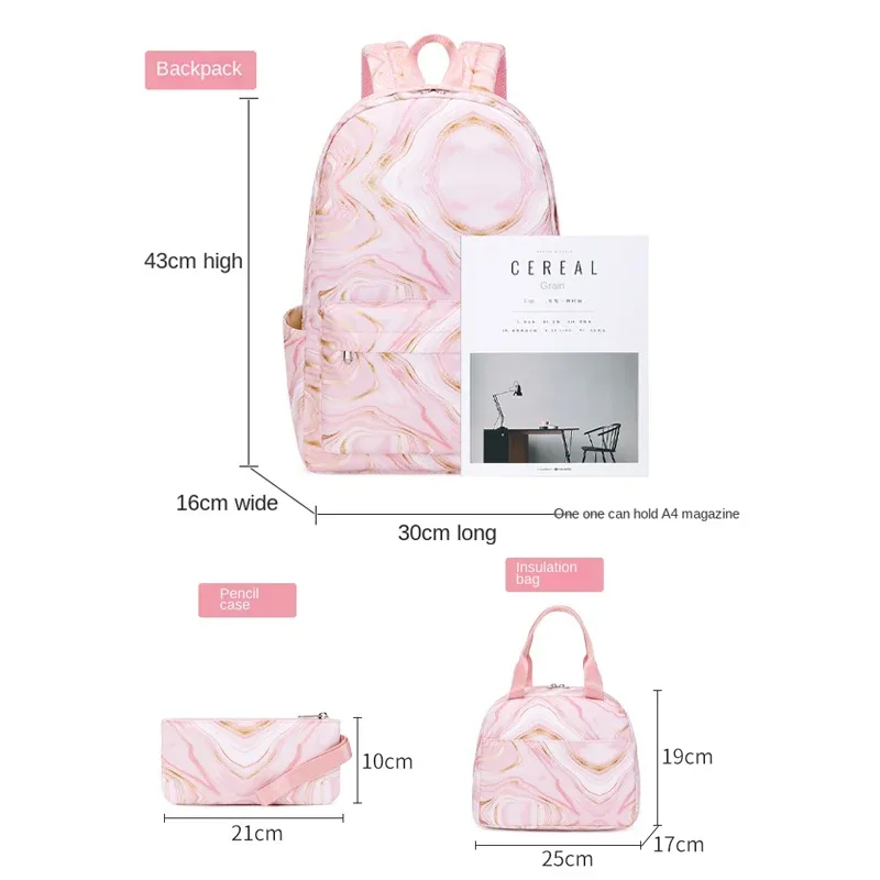 sac à dos d'école pour adolescentes, grande capacité, imprimé, pour écoliers, ensemble pour déjeuner, pour enfants, mignon