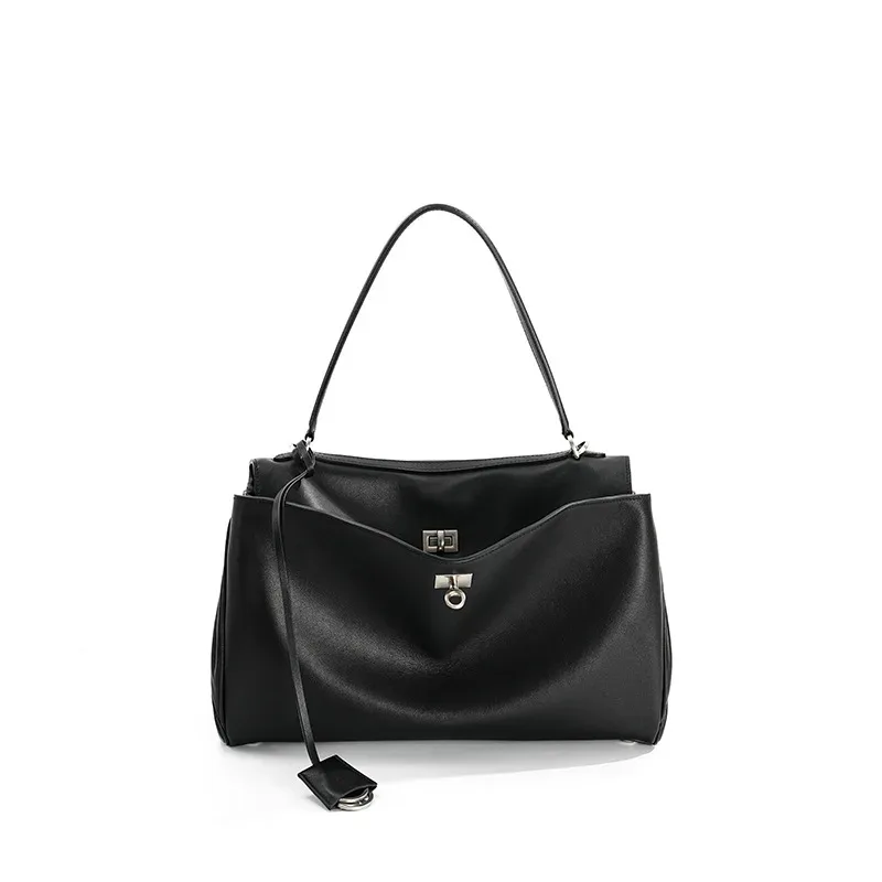 sac fourre-tout en cuir véritable avec fermeture à boucle, sac à bandoulière grande capacité, sac à main de créateur, sac bandoulière pour femme