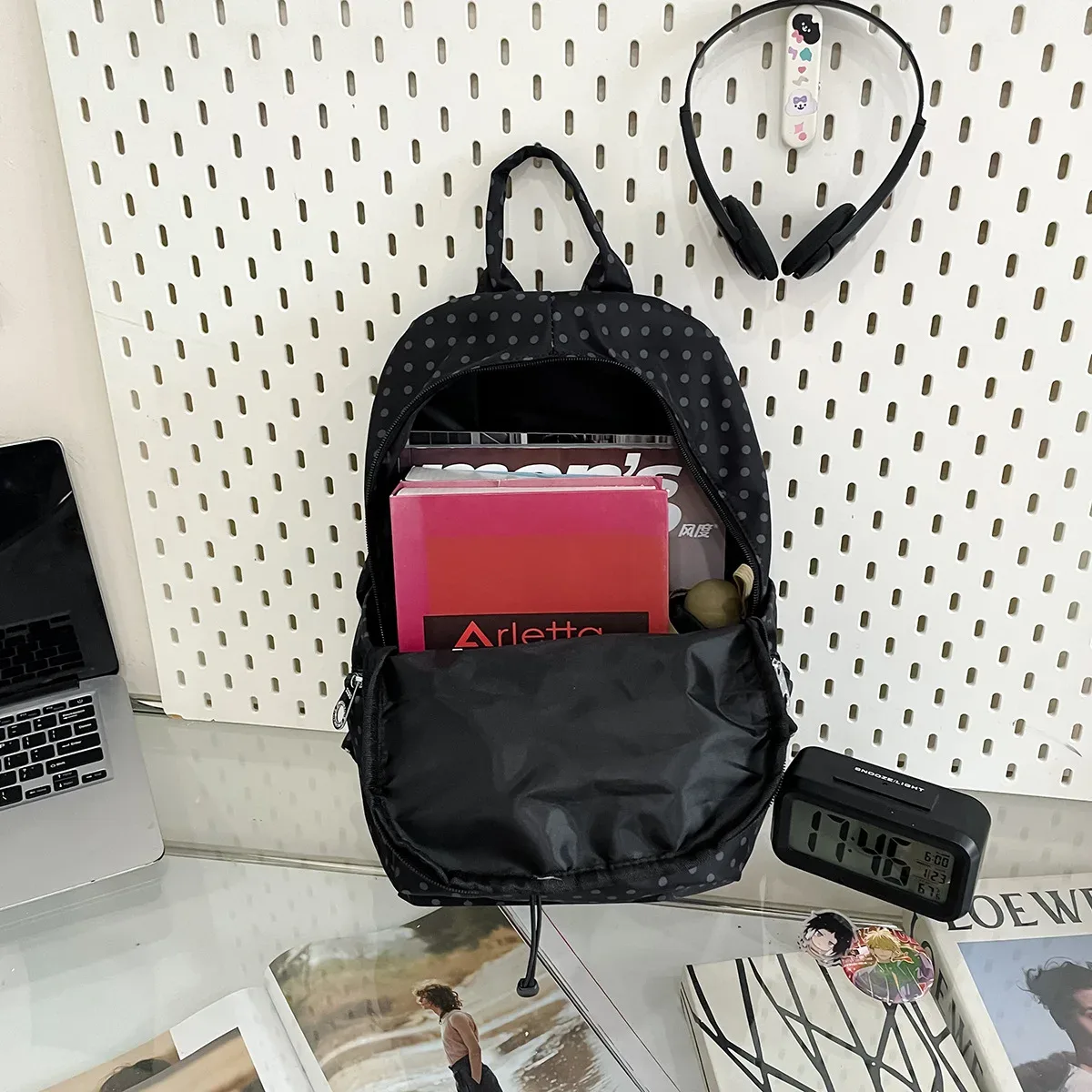 sac à dos coréen à pois pour femme, style preppy, polyvalent, léger en nylon, idéal pour étudiants, voyages et usage quotidien