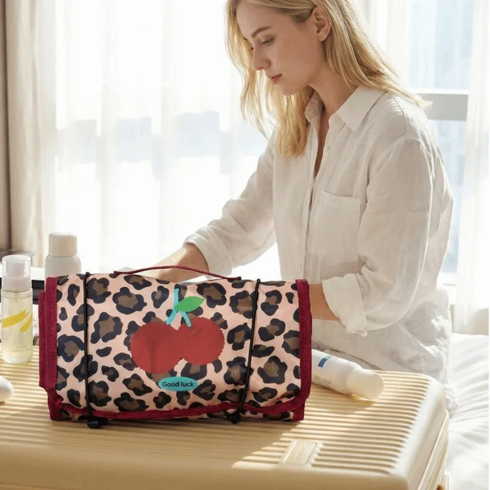 Sacs de rangement pour cosmétiques à grande capacité, motif animal mignon, organisateur portable à cordon pour pinceaux de maquillage, pliable en Oxford, style kawaii.