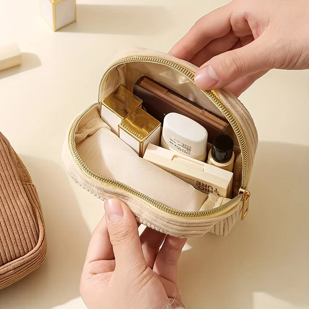 nouvelle trousse de maquillage en velours côtelé, pochette de rangement portable de grande capacité pour cosmétiques, pièces de monnaie et serviettes hygiéniques