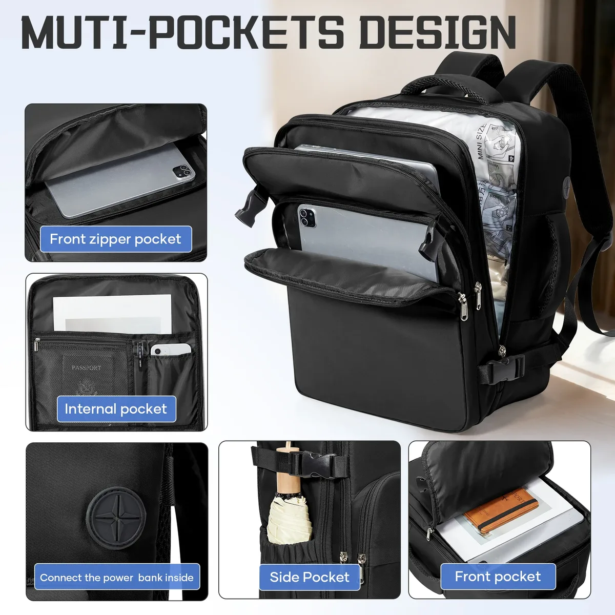 Sac à dos 40x30x20 pour avion, bagage à main Ryanair avec sac de compression sous vide, sac à dos pour femme, sac à dos sous vide, sac à dos pour ordinateur portable