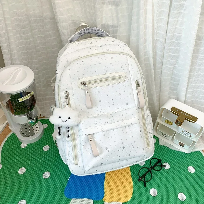 sac à dos de grande capacité de couleur unie, multifonctionnel, léger, respirant, sac d'école pour étudiants, sac à dos de voyage à la mode avec imprimé étoile