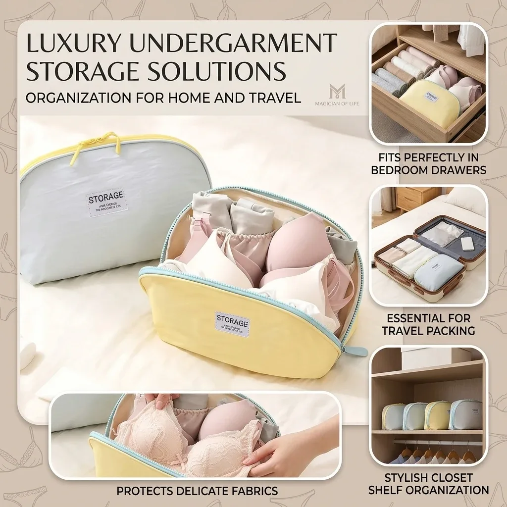 Sac de Rangement de Voyage Portable Haut de Gamme, Trousse de Toilette et Organisateur de Vêtements Légers et Luxueux, Sac de Tri pour Sous-vêtements